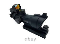 NEW Airsoft ACOG 4x32 Mil-Dot Optic Sight Scope with DOCTOR Red Dot BLACK UK Stock