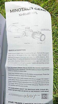 Vector optics Minataur GEN II 12-60 X60 with unused mounts & anti cant bubble