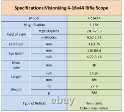 Visionking 4-16X44 Military Mil dot 30 mm Hunting Rifle Scope & Picatinny Mounti